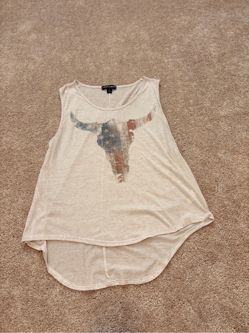 About A Girl Cream Tank Top with Faded Flag Bull Graphic